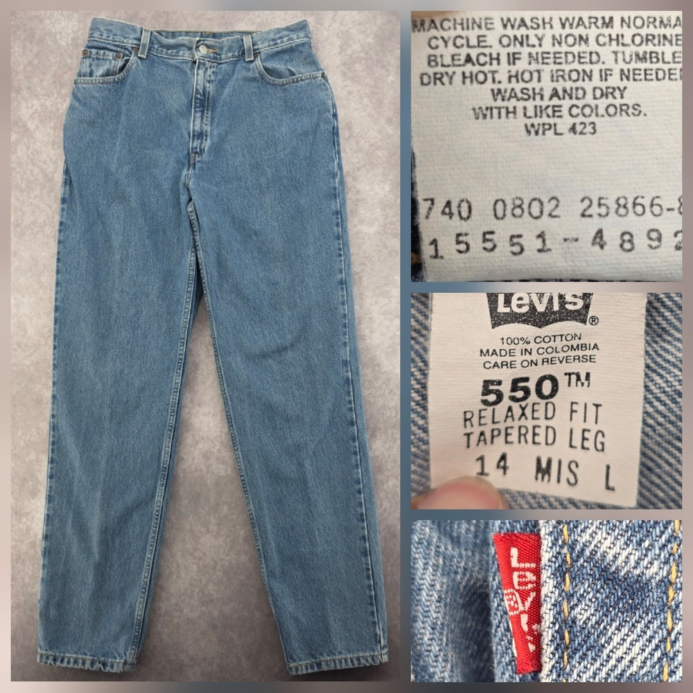 Vintage Levis 550 Women 14 Mis L High Waisted Relaxed Tapered Leg Blue Jeans Y2K